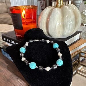 Authentic Bohemian Turquoise, Pearl & Hematite Anklet